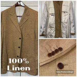 McKenzie Tribe Sports Coat Men‎ 44R 100% Linen Beige Classy Summer
